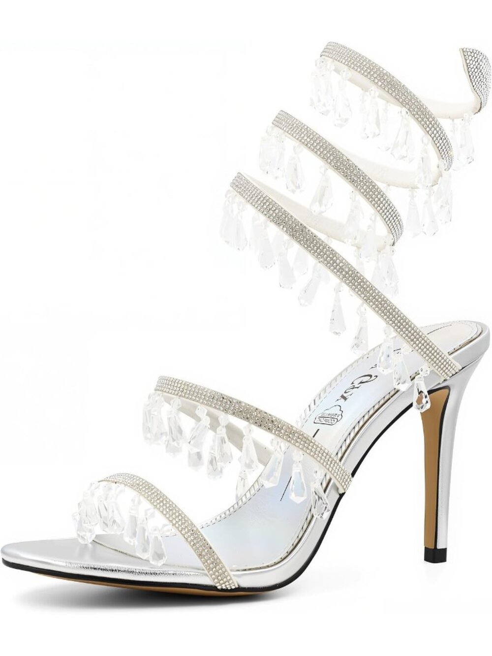 Women's Silver Ankle Wrap Crystal Pendants Sexy Sparkly Stiletto High Heel Shoes